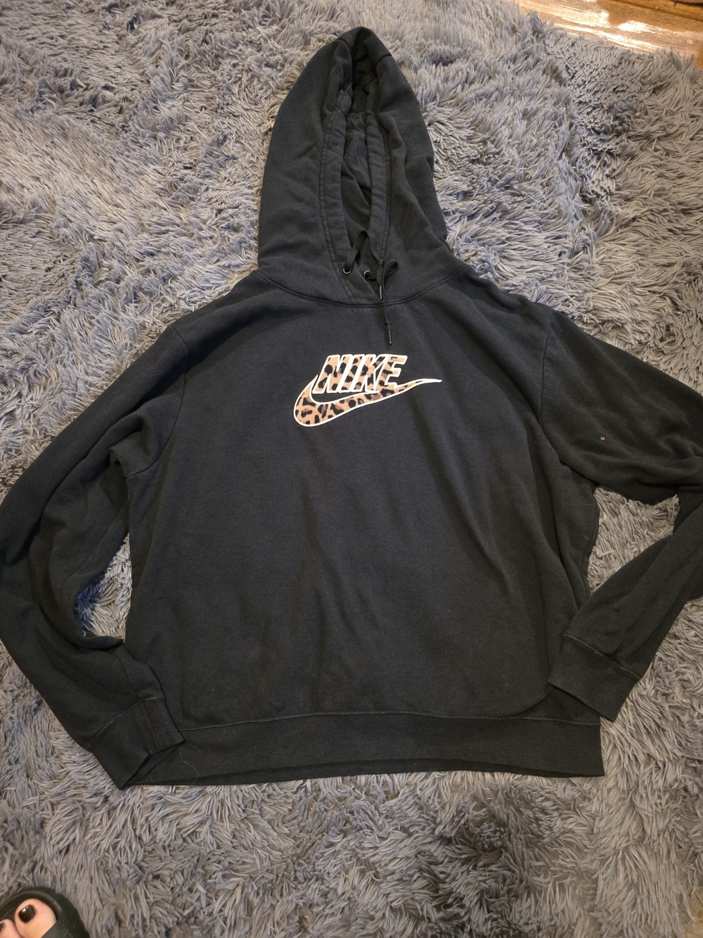 Nike Womans Black Hoodie with Leopard Swoosh Sz M